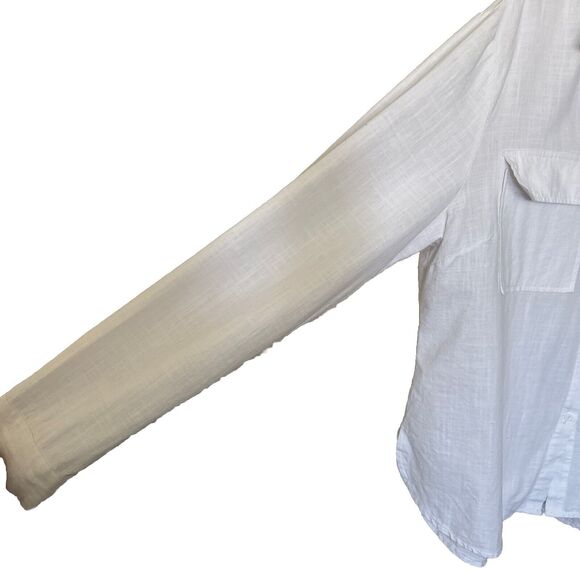 White Linen Collarless Button Shirt Roll Tab Sleeve Women’s Size XL Pock… - Picture 7 of 11